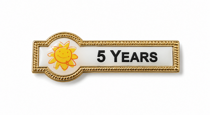 Rectangle and Round Metal Badge 55x19mm available in Gold and Silver