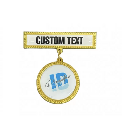 Double Metal Badge with Pin fixture - epoxy/resin coating. Gold