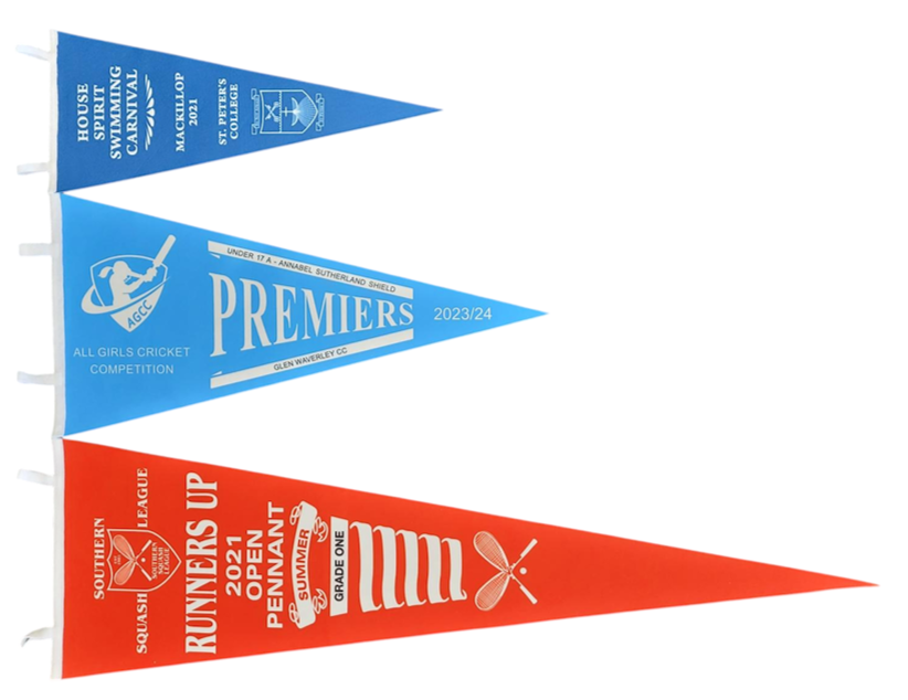 Felt triangular pennants with full colour sublimation printing.