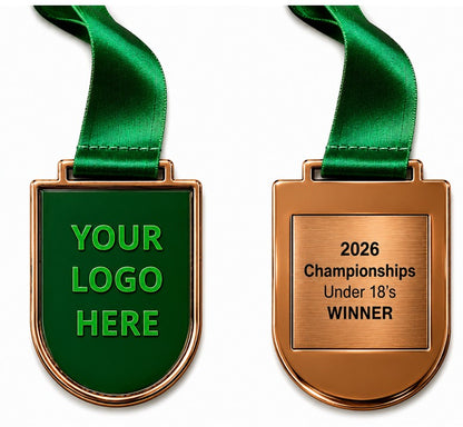 Large Ovelo Medal with Custom Centre and Ribbon - 75x53mm