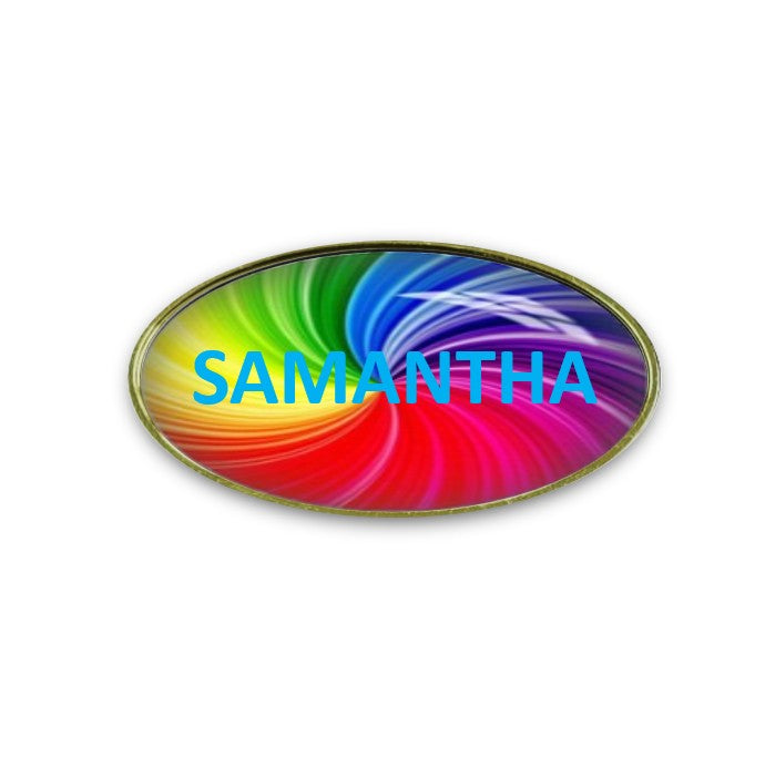Oval Metal Name Badge - with epoxy/resin coating - Pin Fixture