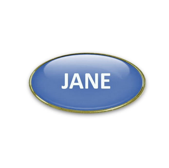 Oval Metal Name Badge - with epoxy/resin coating - Pin Fixture