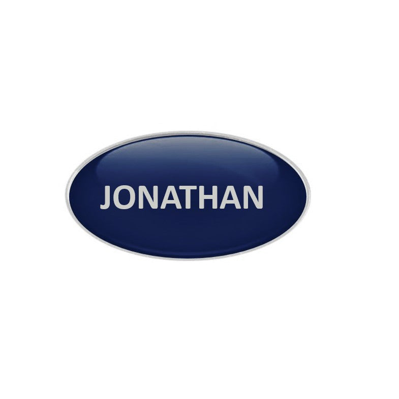 Oval Metal Name Badge - with epoxy/resin coating - Pin Fixture