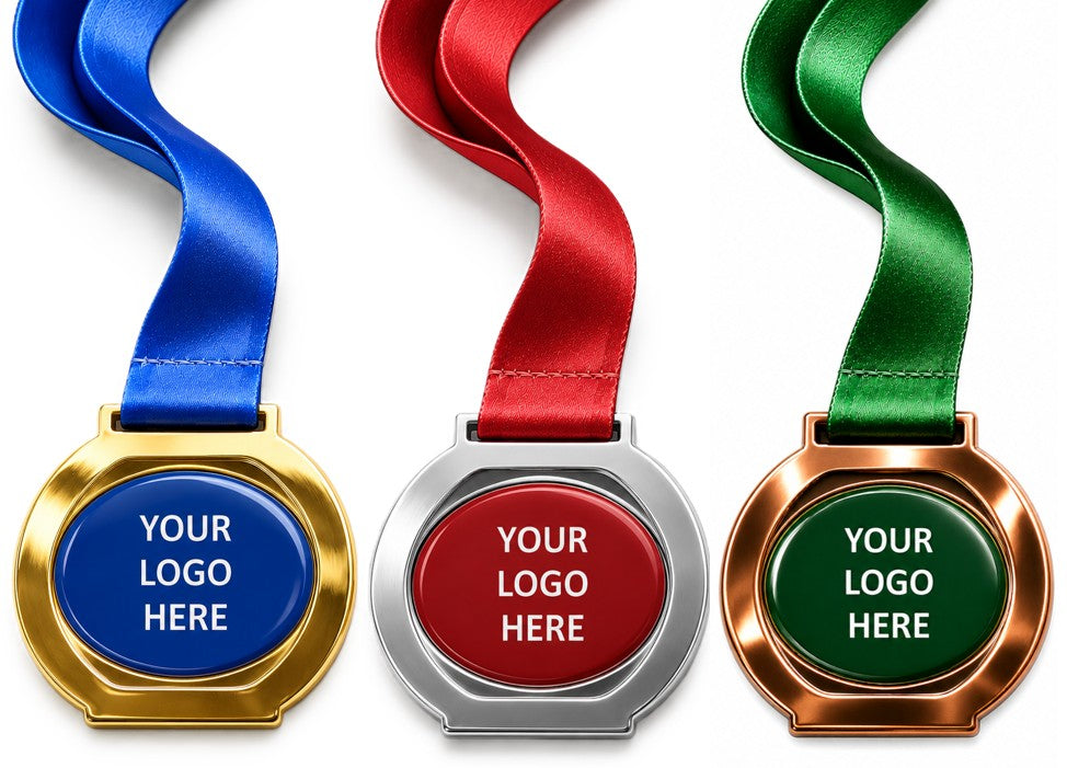 Round Cut Out insert Medal with Custom Centre and Ribbon - 70x60mm