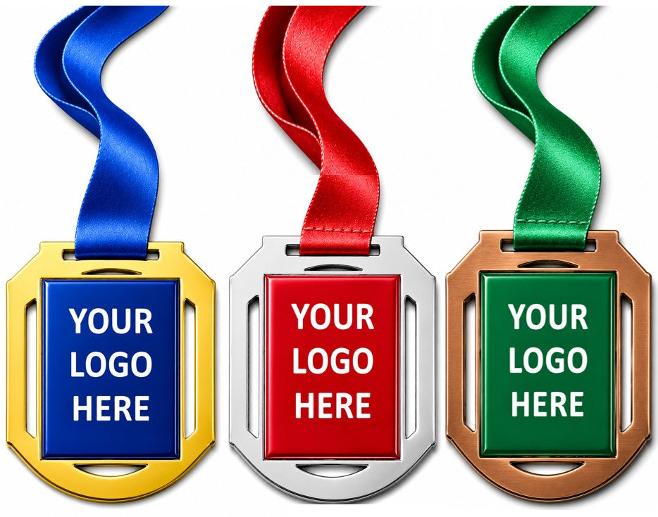 Retro Cut Out insert Medal with Custom Centre and Ribbon - 70x60mm