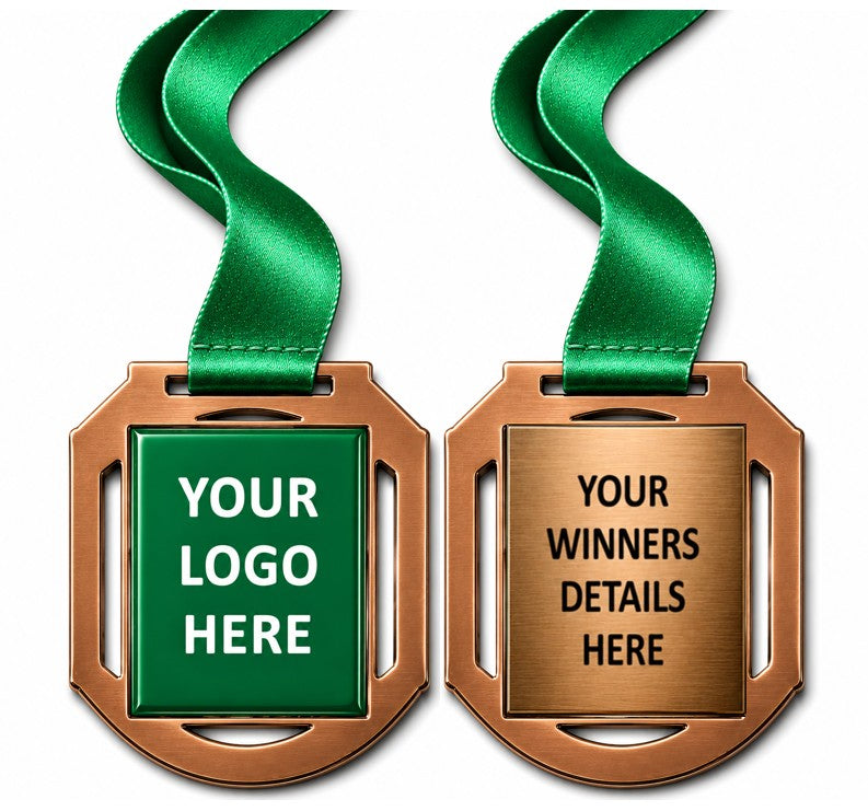 Retro Cut Out insert Medal with Custom Centre and Ribbon - 70x60mm