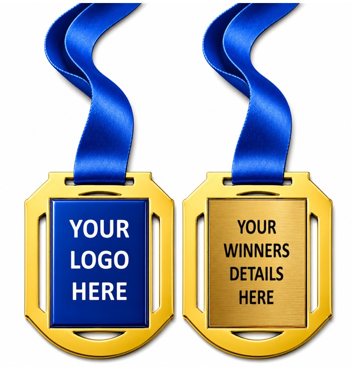 Retro Cut Out insert Medal with Custom Centre and Ribbon - 70x60mm