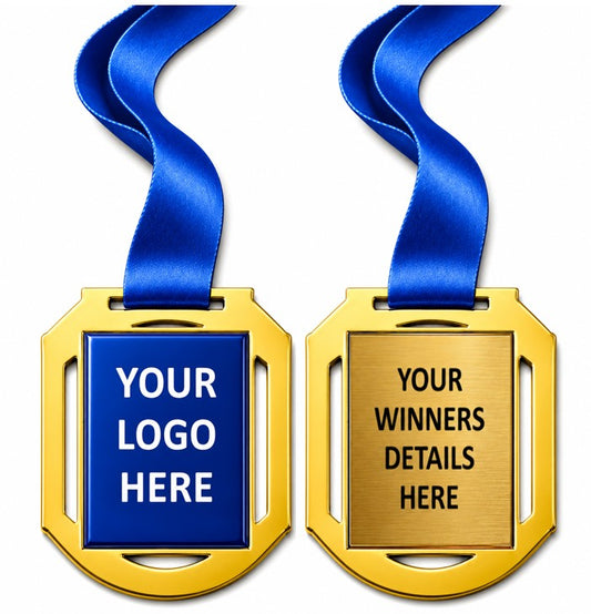Retro Cut Out insert Medal with Custom Centre and Ribbon - 70x60mm