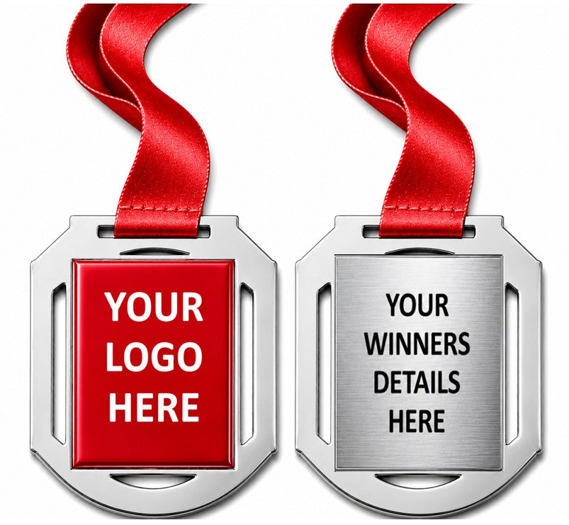 Retro Cut Out insert Medal with Custom Centre and Ribbon - 70x60mm