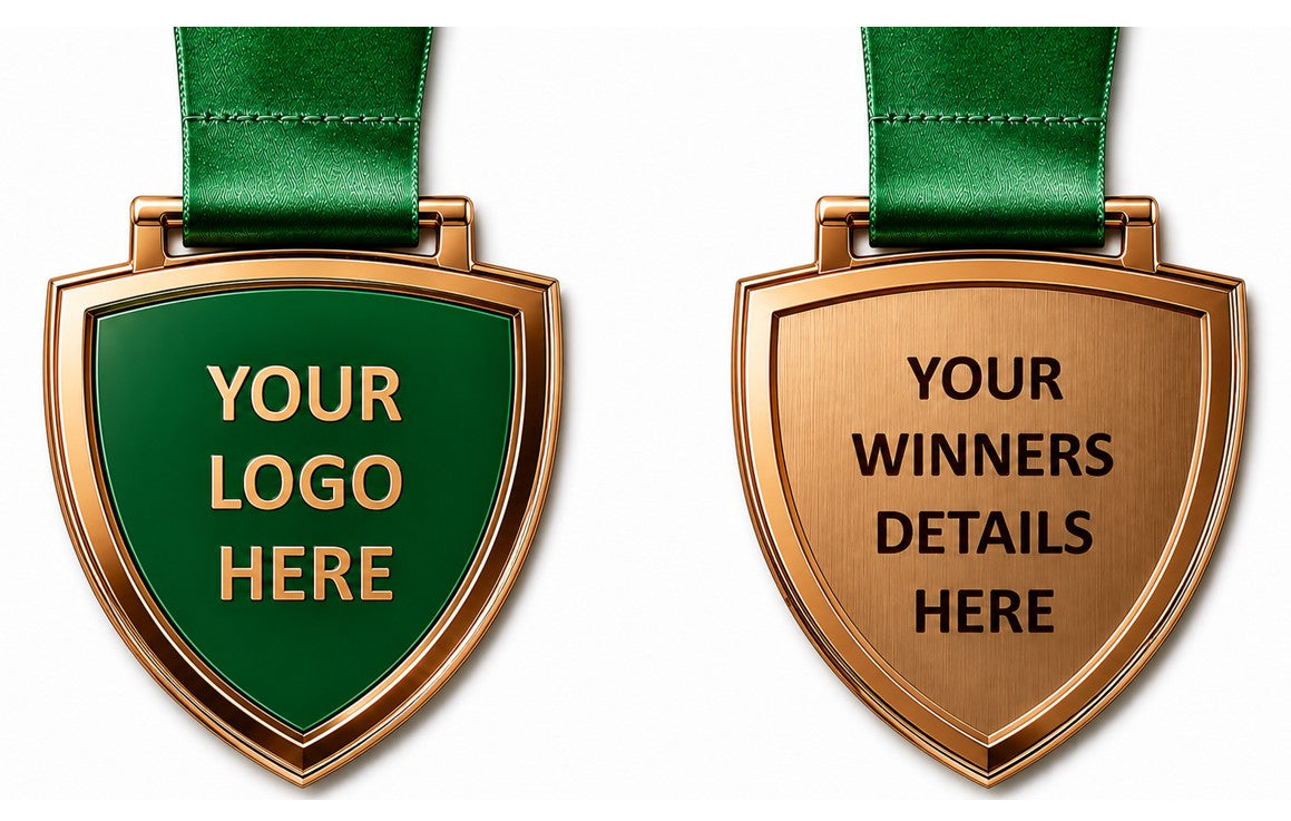 Large Shield Medal with Custom Centre and Ribbon - 75x65mm