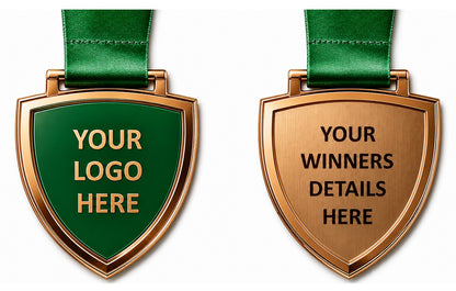 Large Shield Medal with Custom Centre and Ribbon - 75x65mm