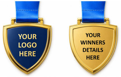 Large Shield Medal with Custom Centre and Ribbon - 75x65mm