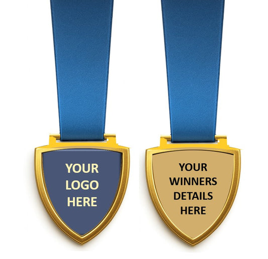 Large Shield Medal with Custom Centre and Ribbon - 75x65mm