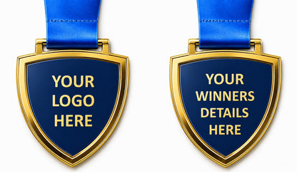 Large Shield Medal with Custom Centre and Ribbon - 75x65mm