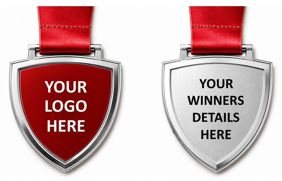 Large Shield Medal with Custom Centre and Ribbon - 75x65mm