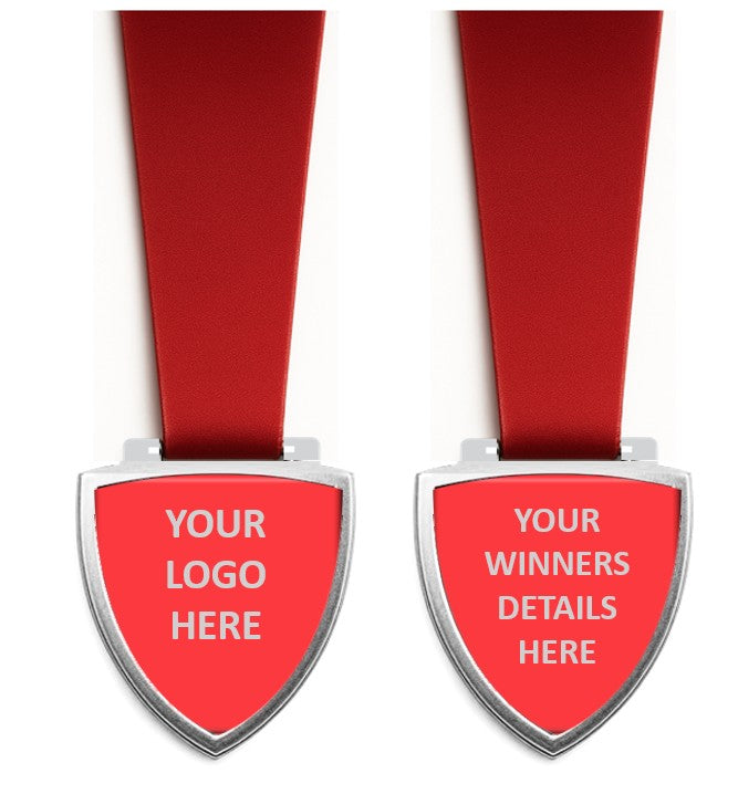 Large Shield Medal with Custom Centre and Ribbon - 75x65mm