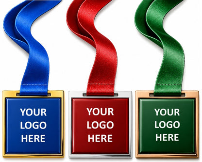Square Medal with Custom Centre and Ribbon - 50mmx55mm