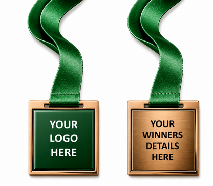 Square Medal with Custom Centre and Ribbon - 50mmx55mm