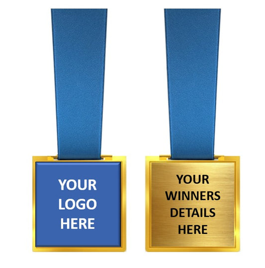Square Medal with Custom Centre and Ribbon - 50mmx55mm