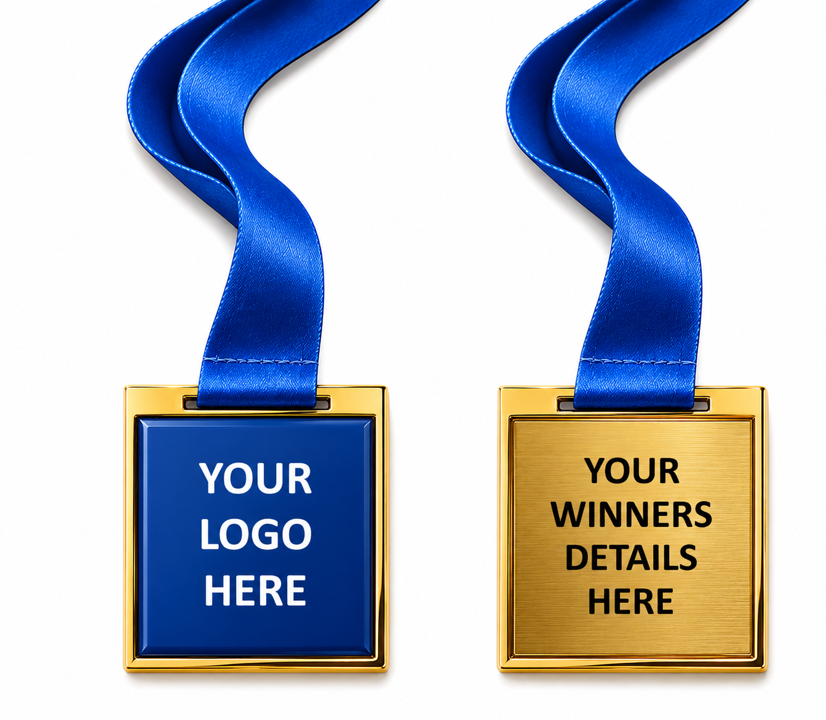 Square Medal with Custom Centre and Ribbon - 50mmx55mm