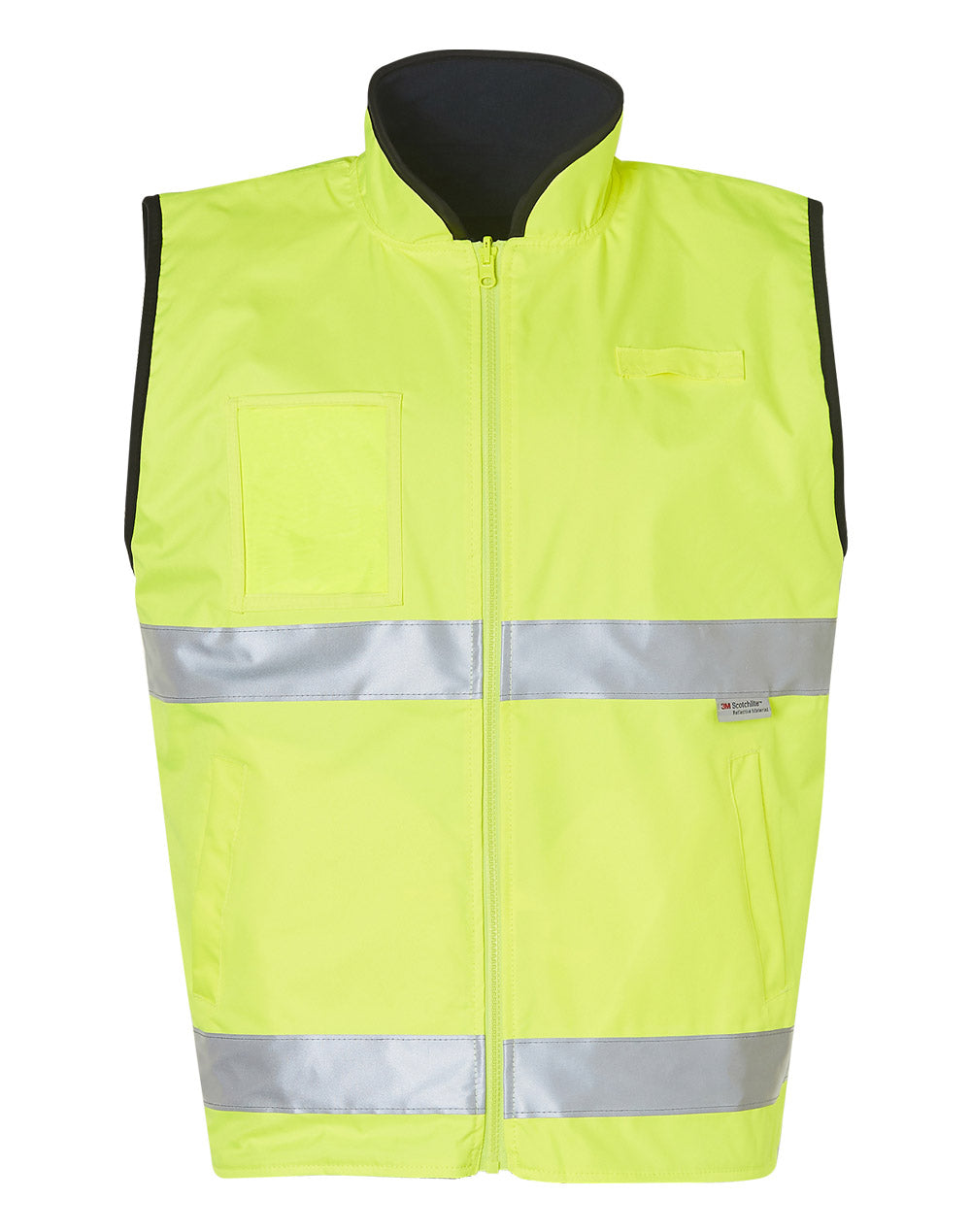 [SW49] Hi-Vis Reversible Mandarine Collar Safety Vest With 3M Tapes