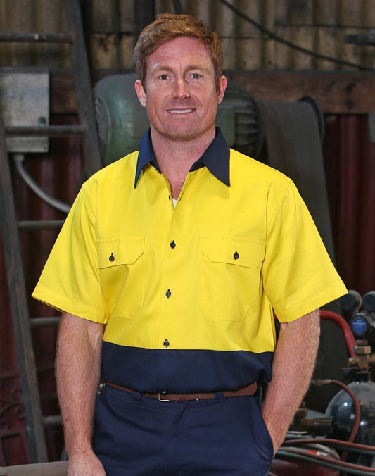 [SW53] Hi-Vis two tone S/S cotton work shirt