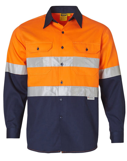 [SW68] Men's Hi-Vis Cotton Twill  L/S Safety Shirt (3M tape)