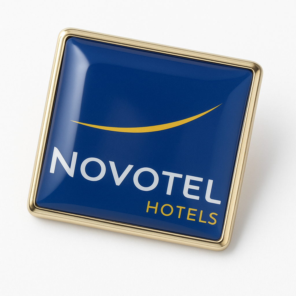 Square metal lapel pins with doming