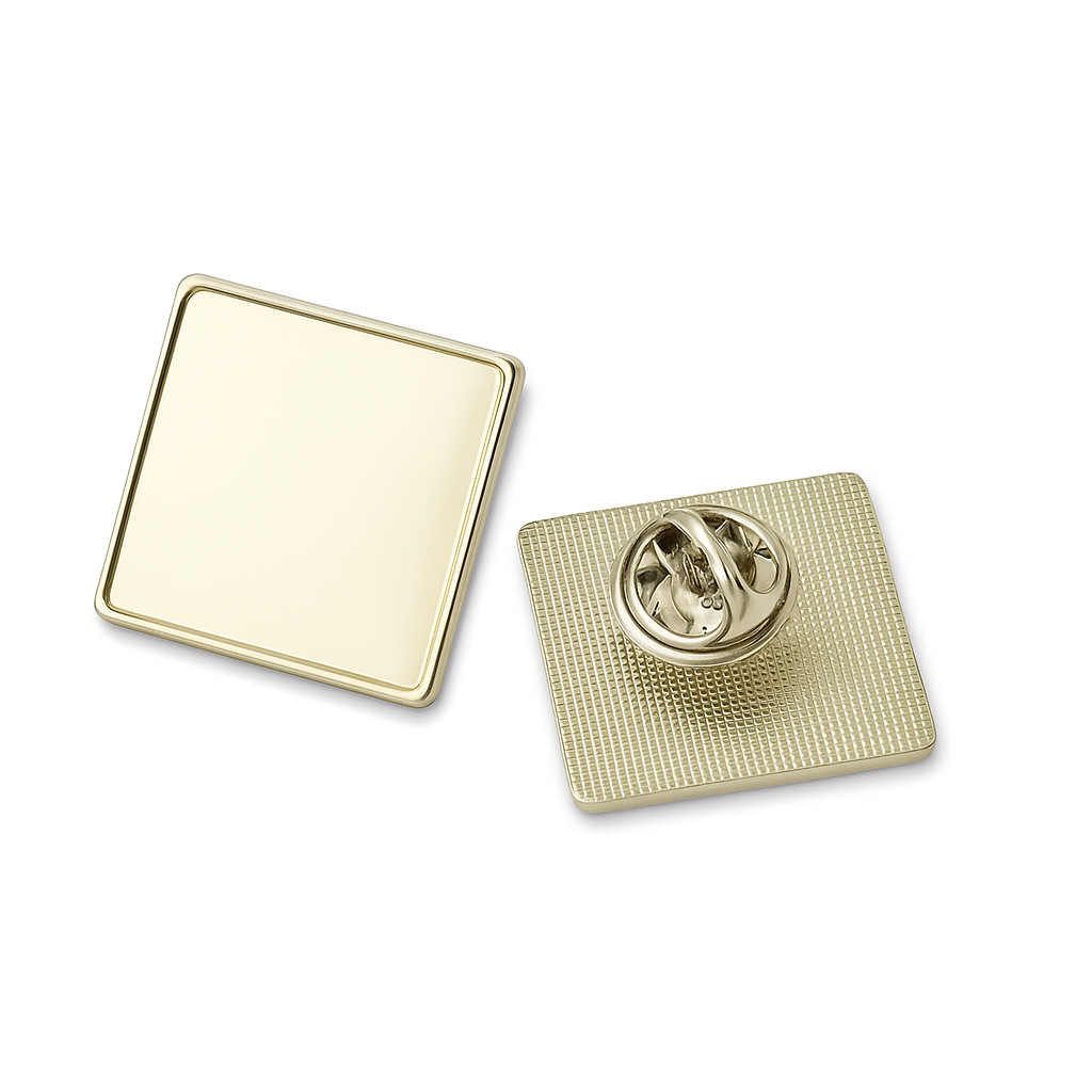 Square metal lapel pins with doming