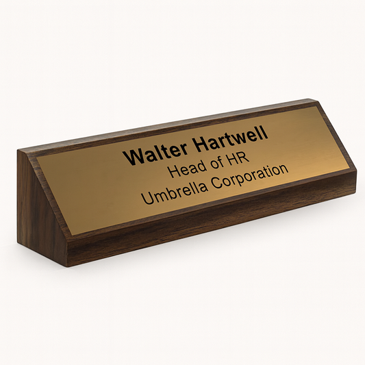Value timber desk sign in traditional walnut finish