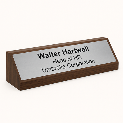 Value timber desk sign in traditional walnut finish