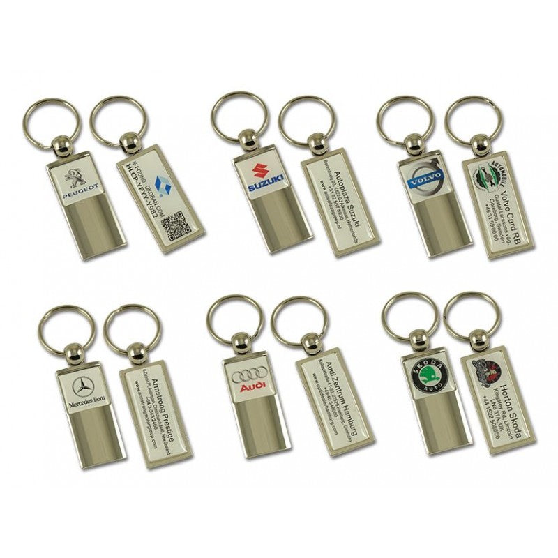 High end metal dealership / hotel keychain with Resin dome 2 sides