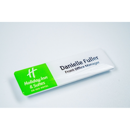 Acrylic name badge with resin coating