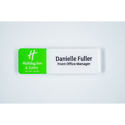 Acrylic name badge with resin coating