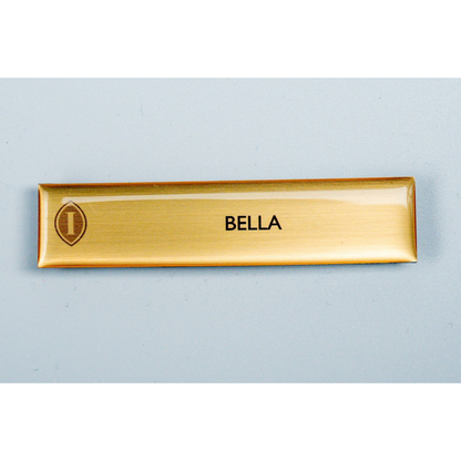 Gold Acrylic name badge with resin coating