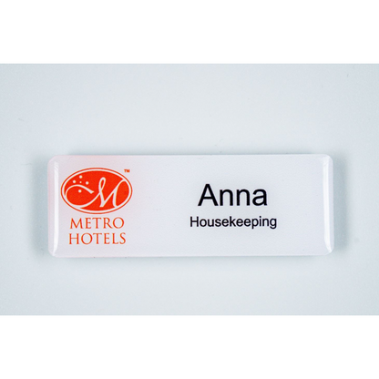Acrylic name badge with resin coating