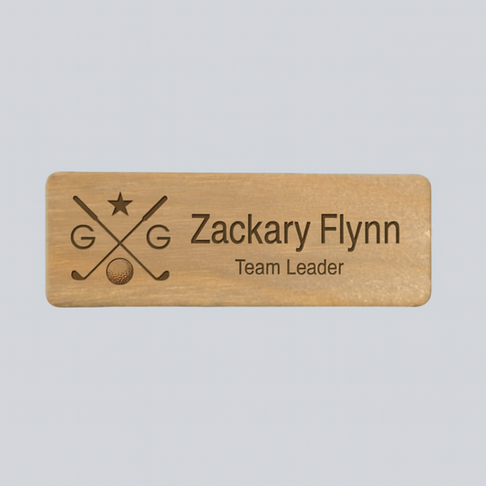Engraved Wooden Name badge (logo and text - 2 lines)